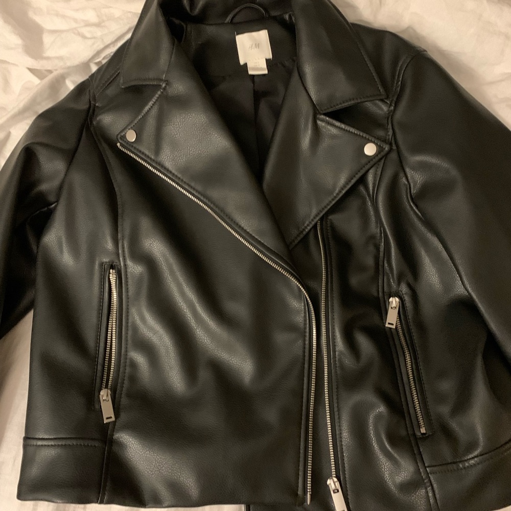 H&M Black Vegan Leather Moto Jacket